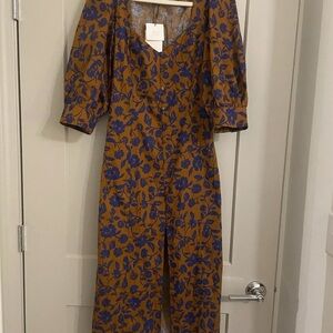 Zara Floral Blue and Brown Dress size Medium